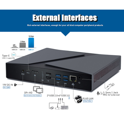 Pro Inte1 I9 9880H mini computer doppio industriale del PC di LAN Mini di gigabit dell'esposizione dello SSD 256GB del PC 8GB DDR4 Nvme M.2 di vittoria 10